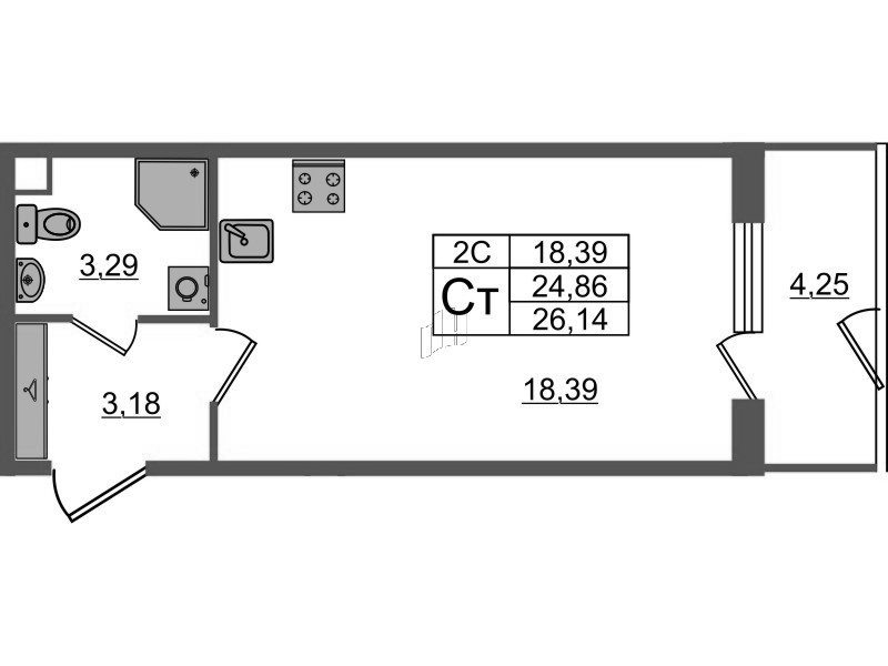 Студия 24,9 м²