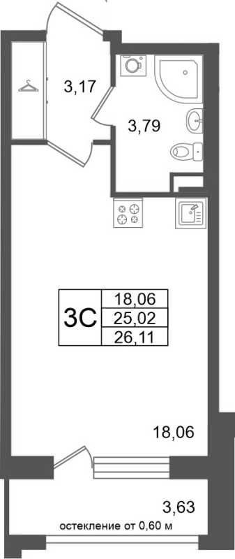 Студия 25 м²