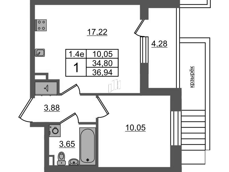 2 ккв (Евро) 34,8 м²