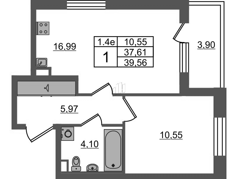 2 ккв (Евро) 37,6 м²