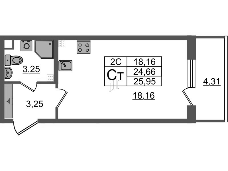 Студия 24,7 м²
