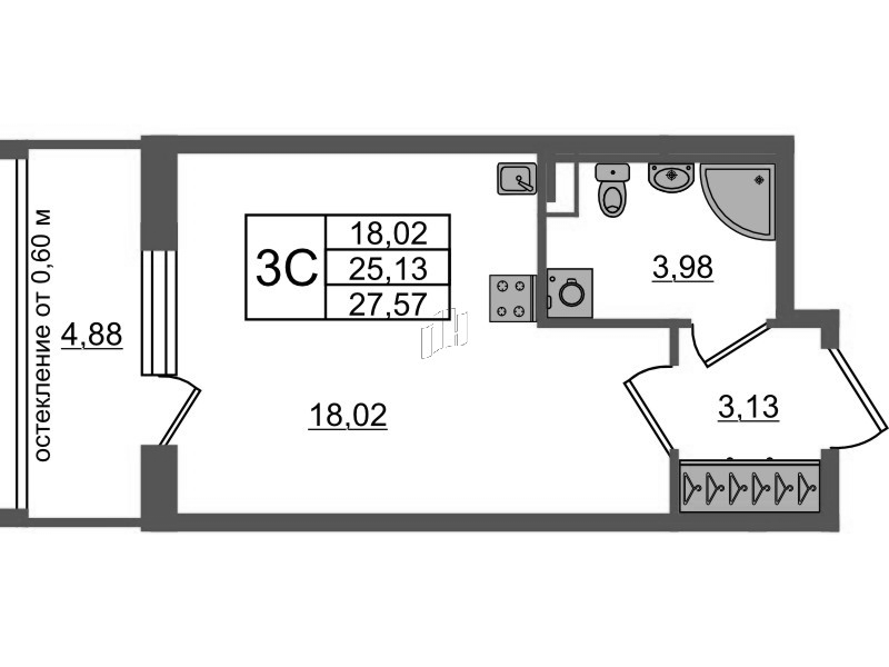 Студия 25,1 м²