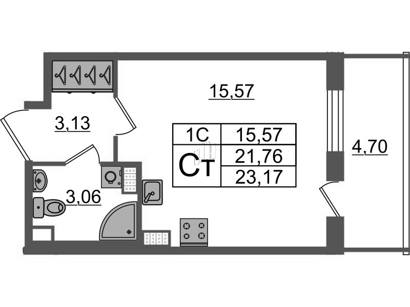 Студия 21,8 м²