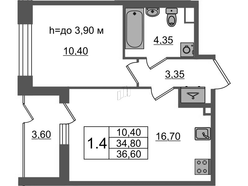2 ккв (Евро) 34,8 м²
