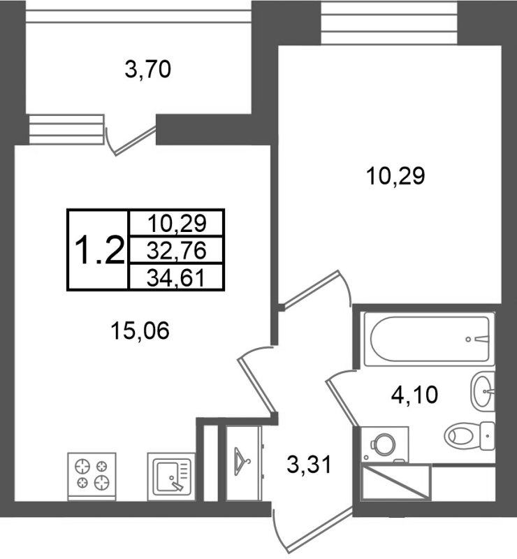 2 ккв (Евро) 32,8 м²