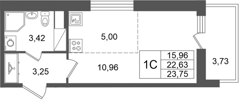 Студия 22,6 м²
