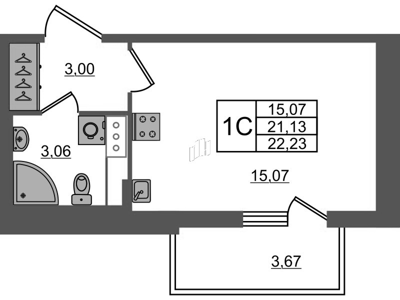 Студия 21,1 м²