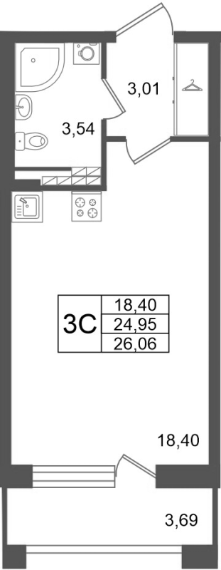 Студия 25 м²