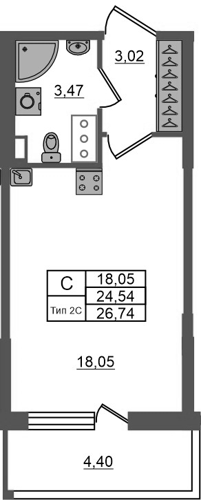 Студия 24,5 м²