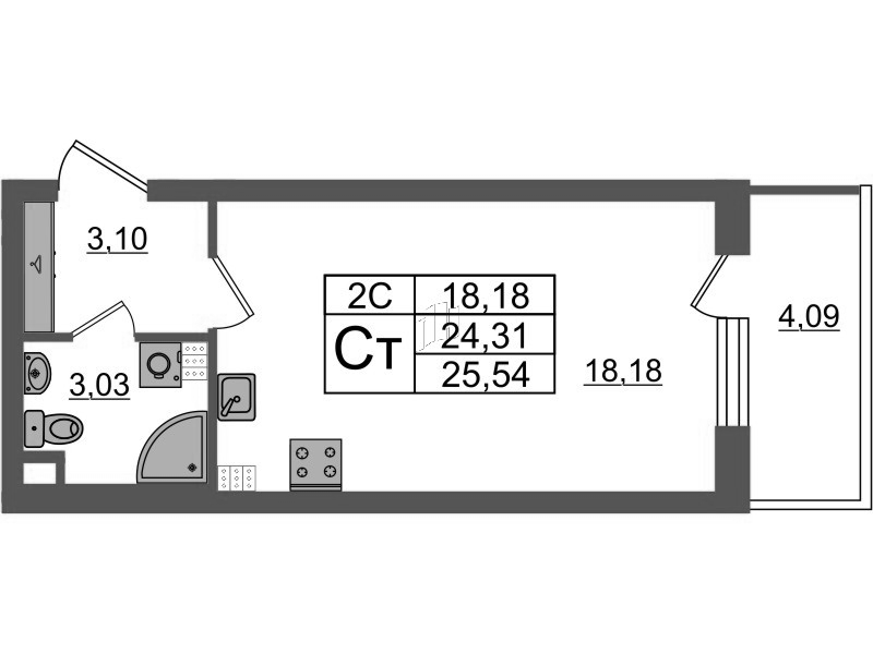 Студия 24,3 м²