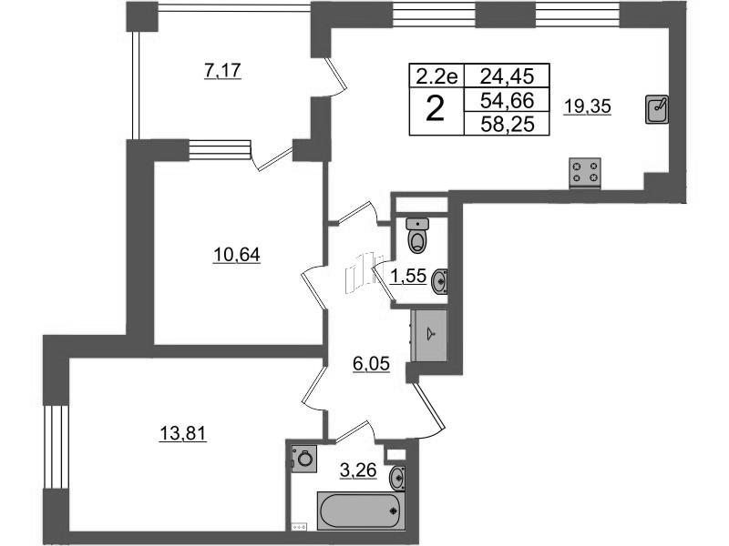 3 ккв (Евро) 54,7 м²