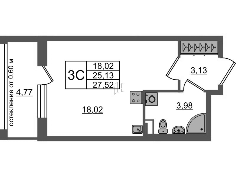Студия 25,1 м²