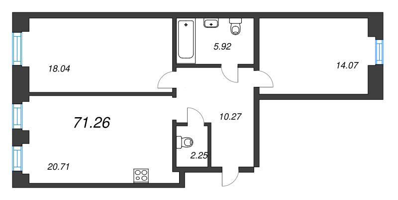 3 ккв (Евро) 71,3 м²