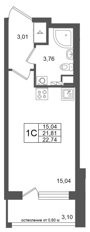 Студия 21,8 м²