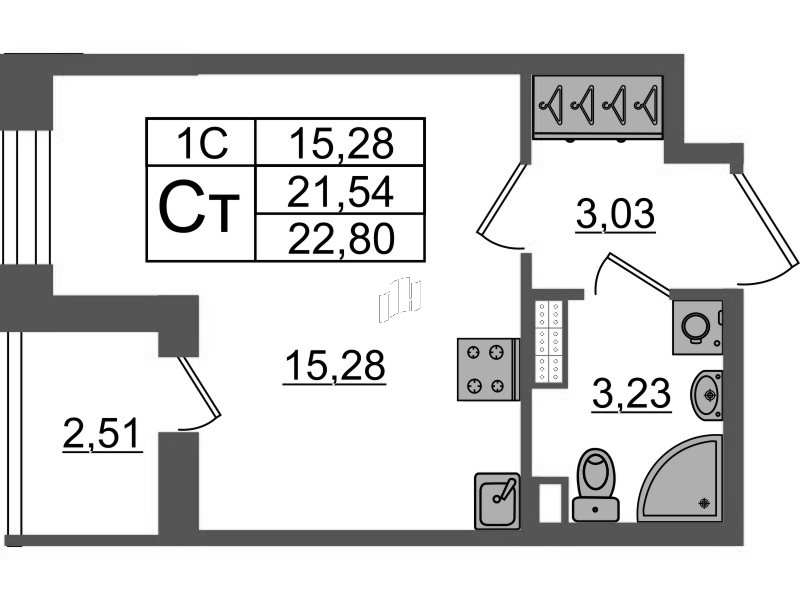 Студия 21,5 м²