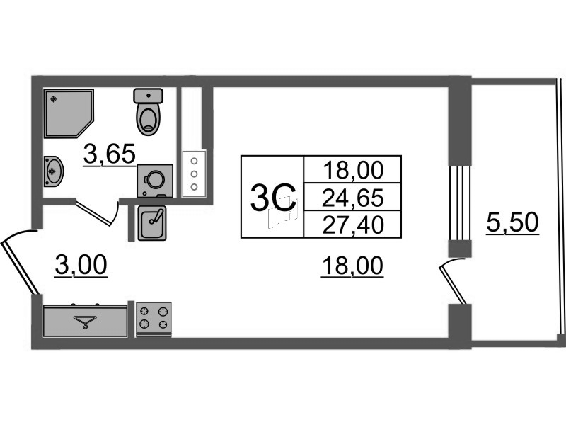 Студия 24,7 м²