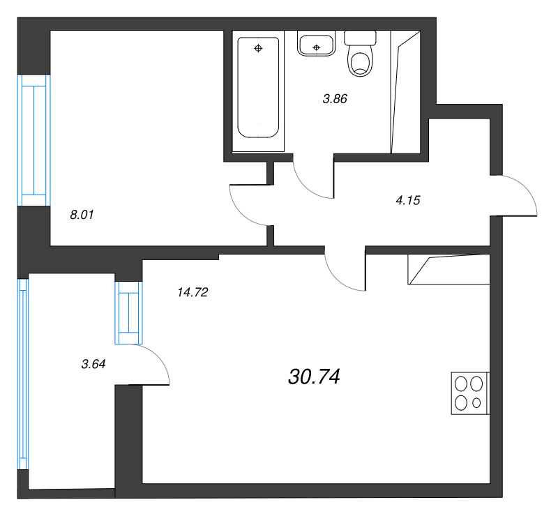 1 ккв 30,7 м²