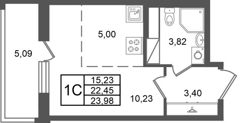 Студия 22,5 м²