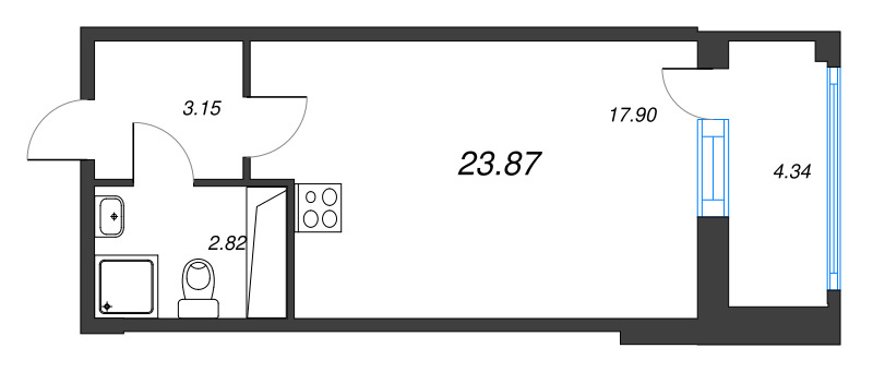 Студия 23,9 м²