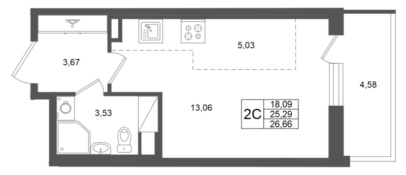 Студия 25,3 м²