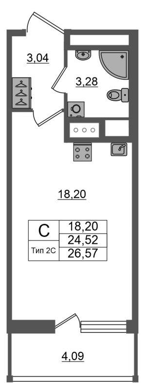 Студия 24,5 м²