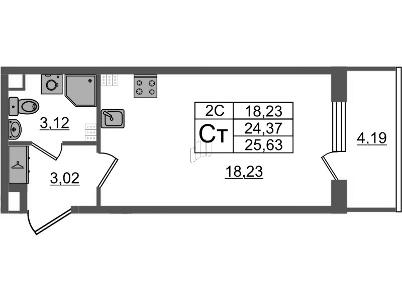 Студия 24,4 м²