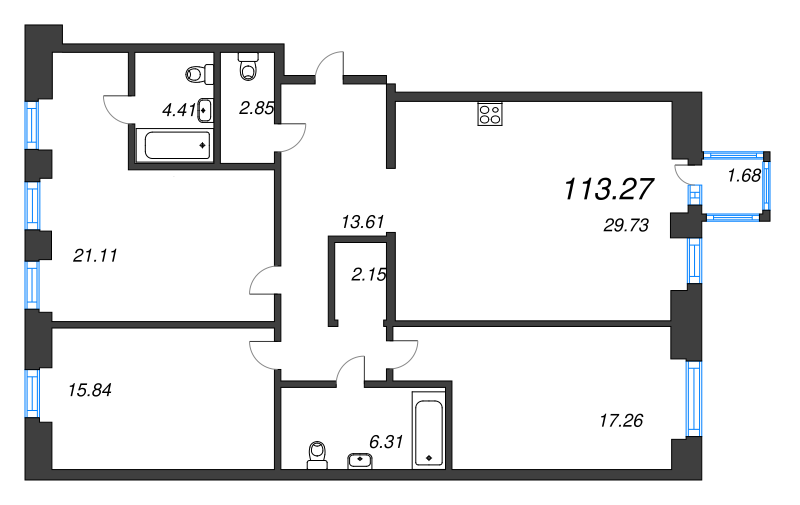 4 ккв (Евро) 113,3 м²