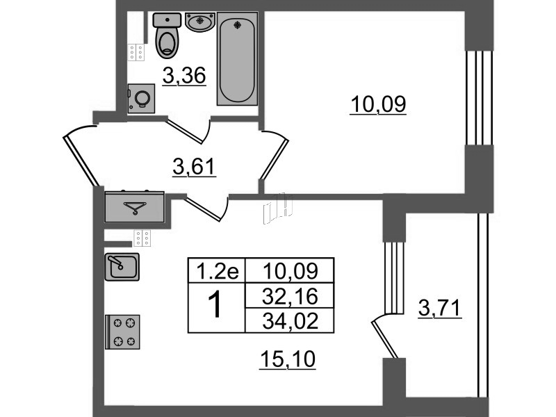 2 ккв (Евро) 32,2 м²