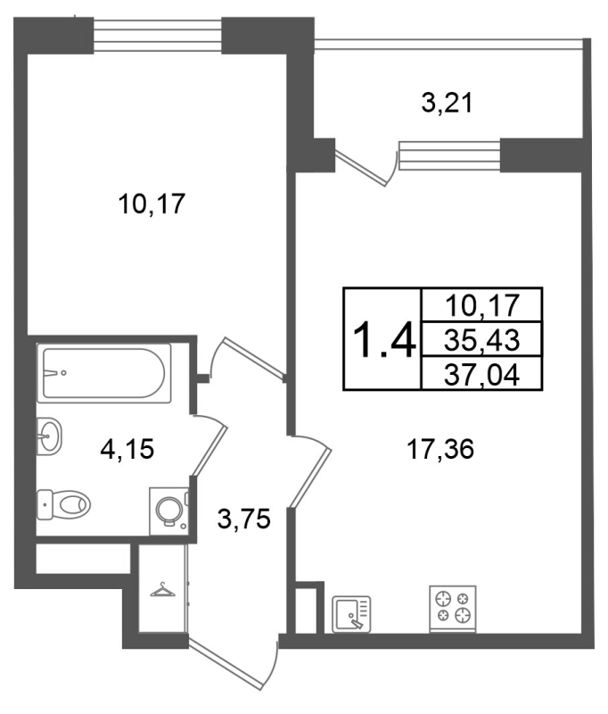 2 ккв (Евро) 35,4 м²