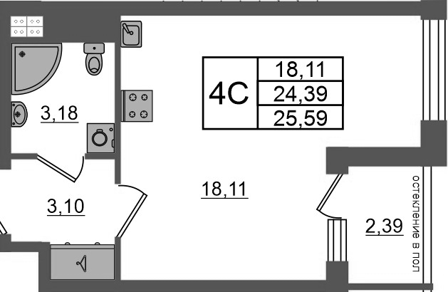 Студия 24,4 м²