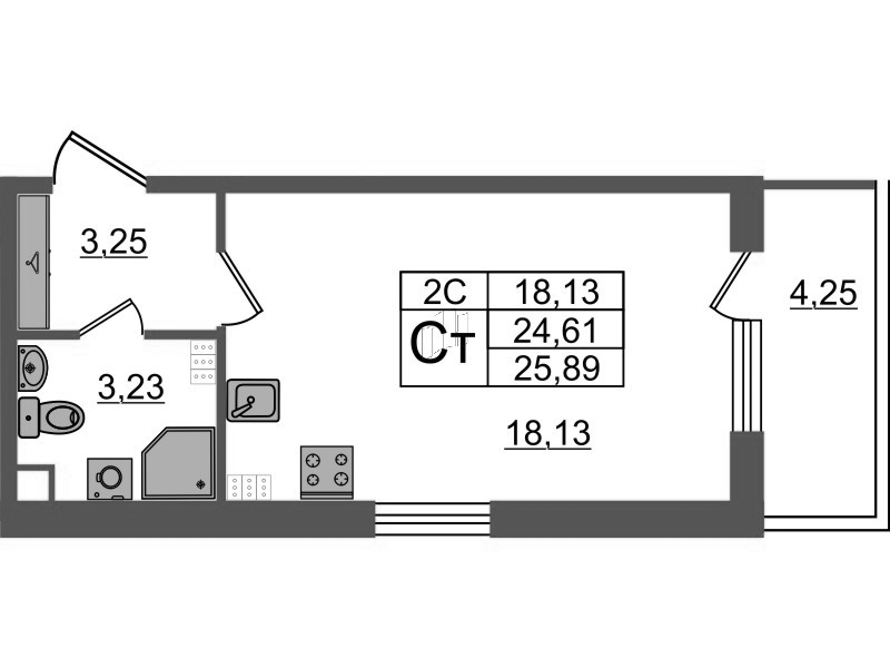Студия 24,6 м²