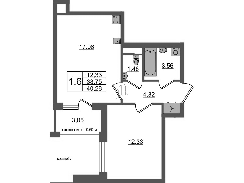 2 ккв (Евро) 38,8 м²