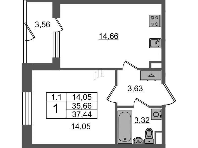 1 ккв 35,7 м²