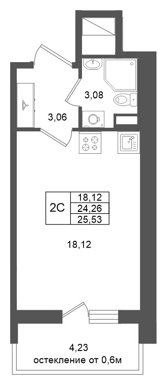 Студия 24,3 м²