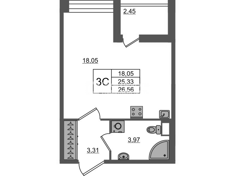 Студия 25,3 м²