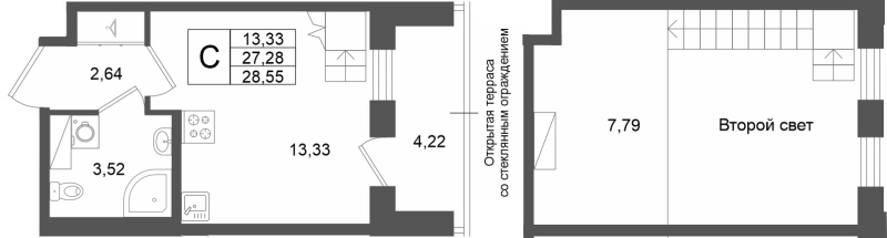 Студия 27,3 м²