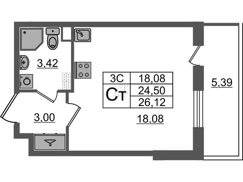 Студия 24,5 м²