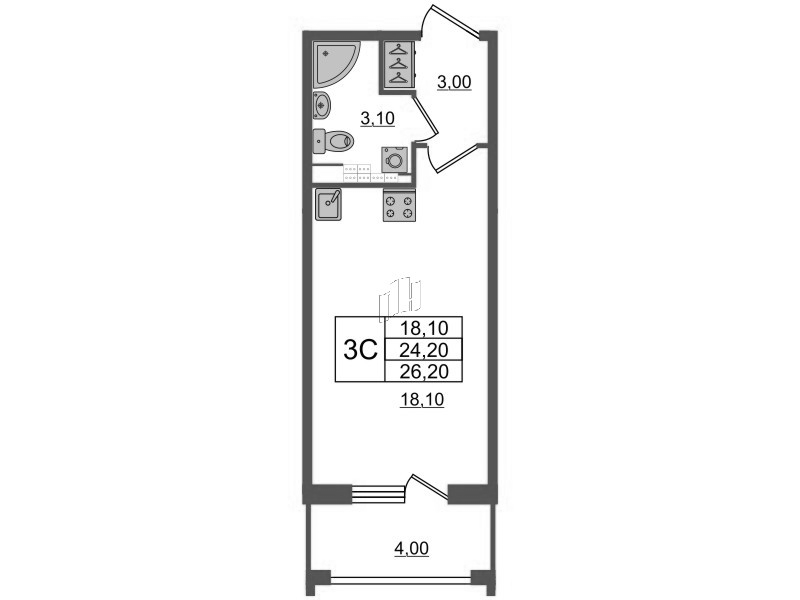 Студия 24,2 м²