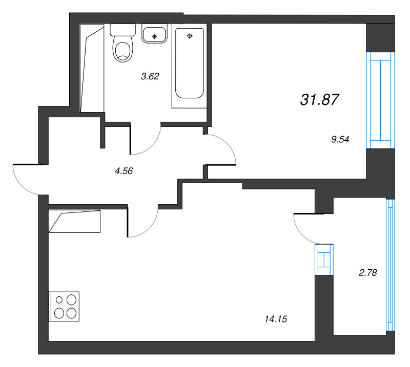 1 ккв 31,9 м²
