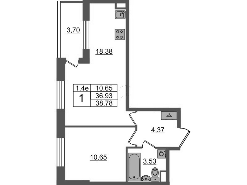 2 ккв (Евро) 36,9 м²