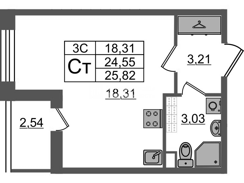 Студия 24,6 м²