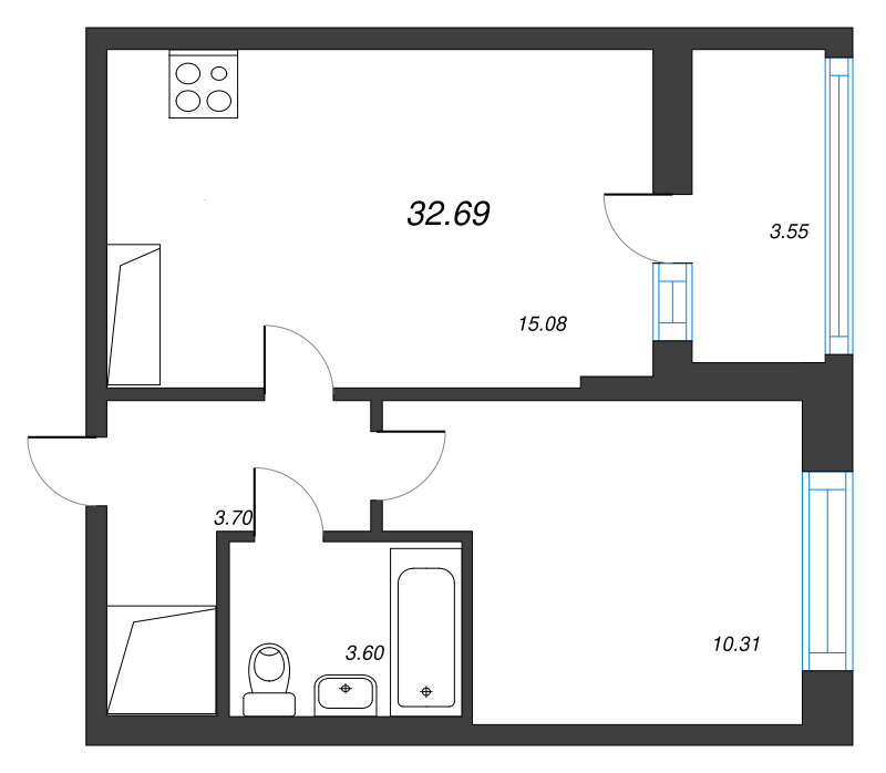 2 ккв (Евро) 32,7 м²