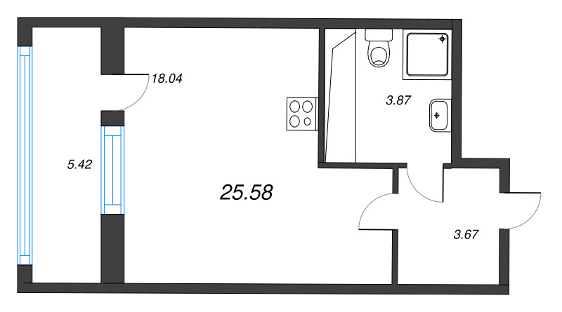 Студия 25,6 м²