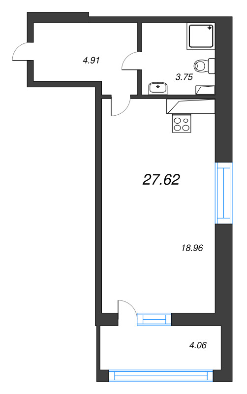 Студия 27,6 м²