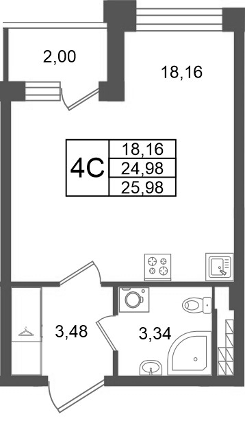 Студия 25 м²
