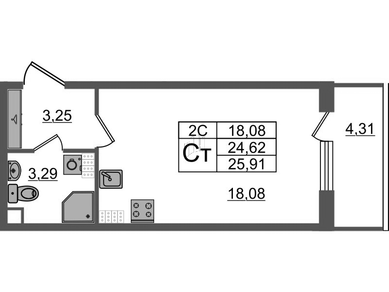 Студия 24,6 м²
