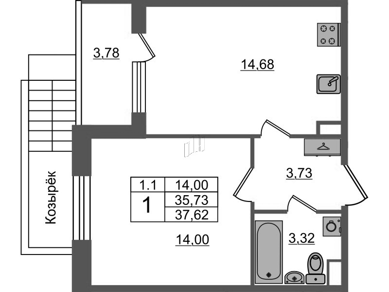 1 ккв 35,7 м²