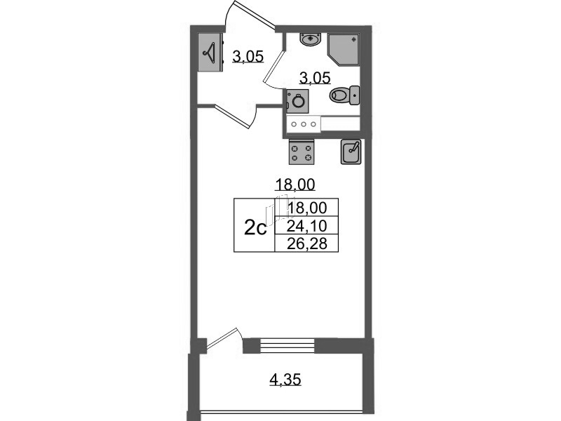 Студия 24,1 м²