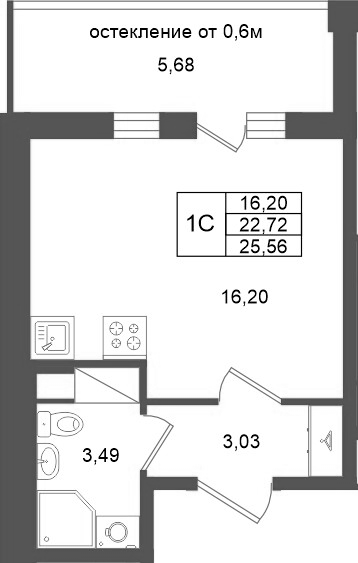 Студия 22,7 м²