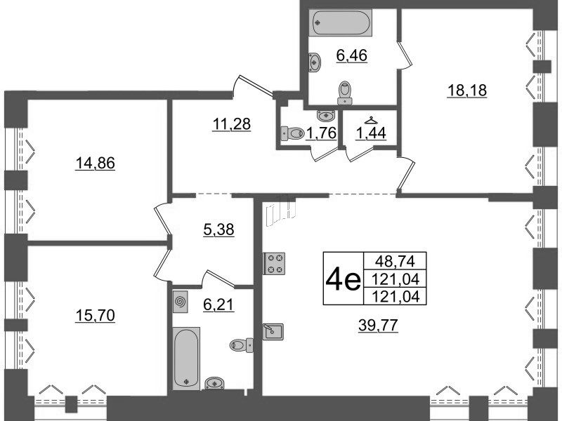 4 ккв (Евро) 121 м²